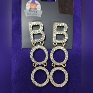 NEW Gold Rhinestone 'BOO' Halloween Earrings